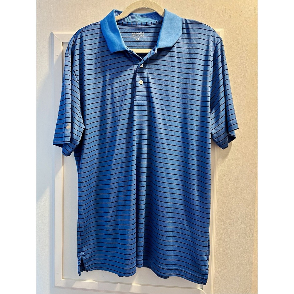 Brooks Brothers Men’s XL Blue Striped Short Sleeve Polo Shirt Golf Logo 50x29